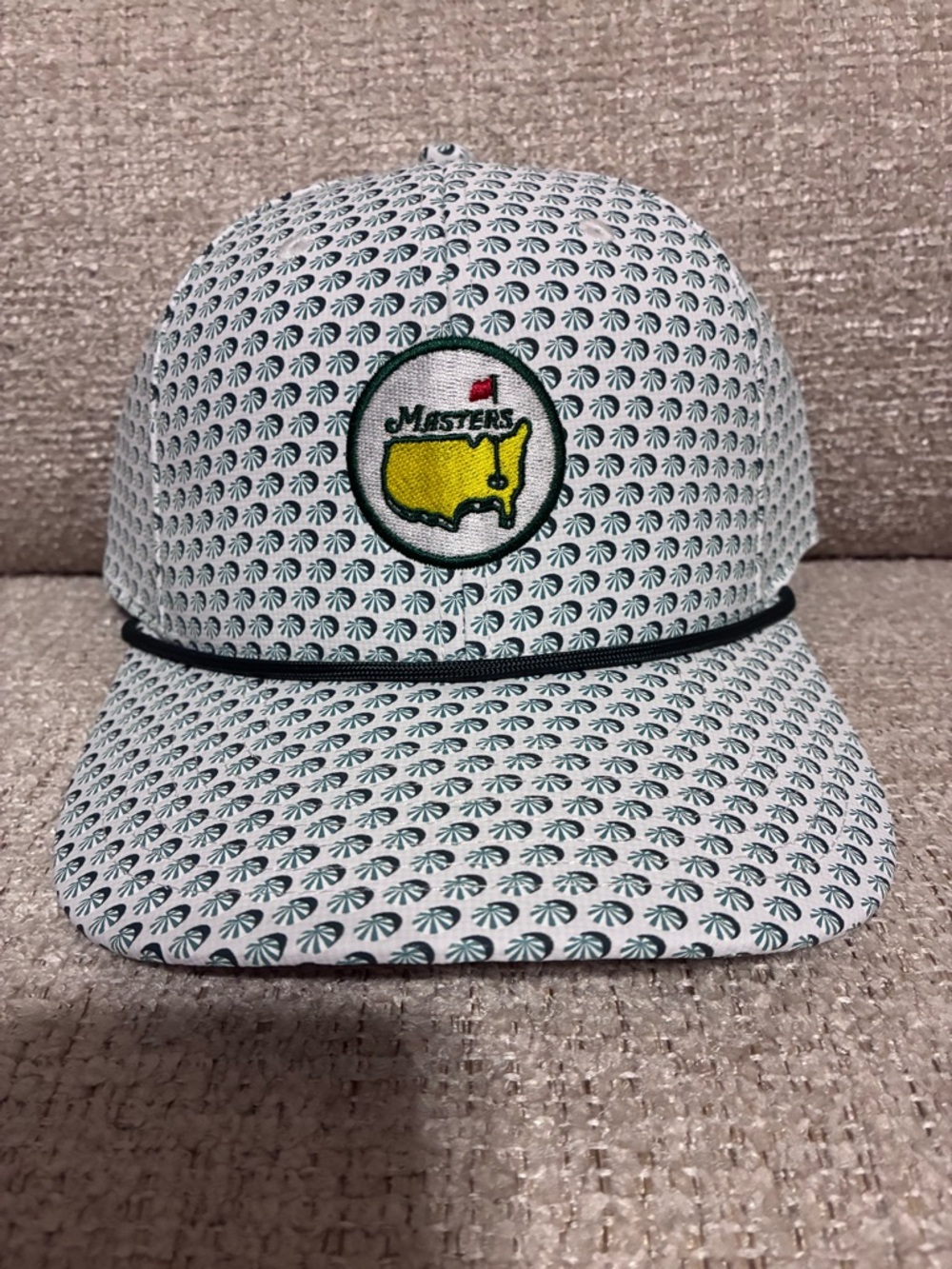 Masters White & Green Patterned Snapback Hat with Yellow Logo Patch